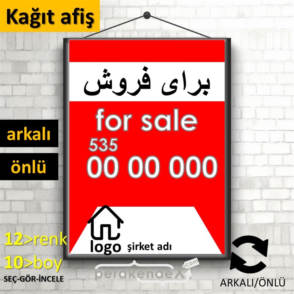 İranca Farça Satılık Yazısı 003 KAĞIT POSTER,  AFİŞ -dikdörtgen,çift yön baskıkağıt poster,  afiş