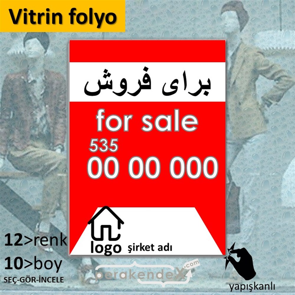 İranca Farça Satılık Yazısı 003 VİTRİN - CAM FOLYO,  VİNİL -dikdörtgen,tek yön baskıvitrin - cam folyo,  vinil