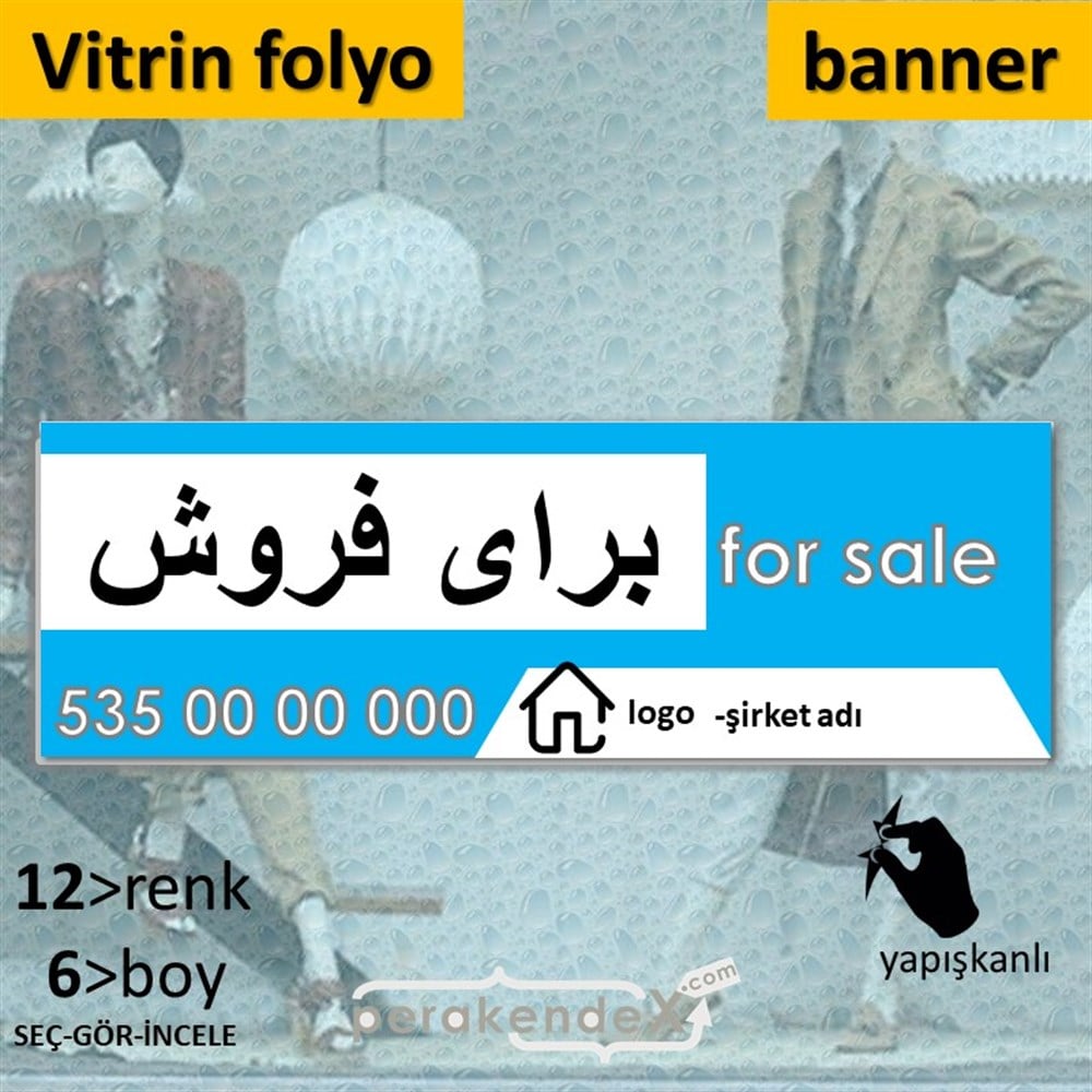 İranca Farça Satılık Yazısı 003 VİTRİN, CAM FOLYO,  VİNİL (BANNER) -dikdörtgen,tek yön baskıvitrin - cam folyo,  vinil