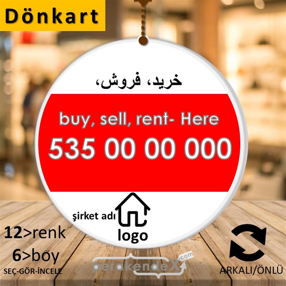 İranca Farsça Al & Sat & Kirala Yazısı 004 DÖNKART -oval,çift yön baskıdön-kart