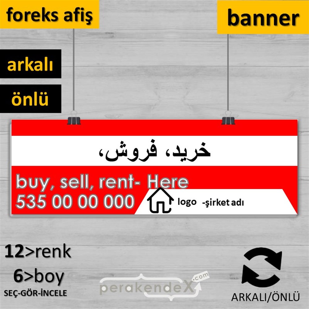İranca Farsça Al & Sat & Kirala Yazısı 004 SERT PLASTİK POSTER,  AFİŞ (BANNER) -dikdörtgen,çift yön baskısert plastik poster,  afiş