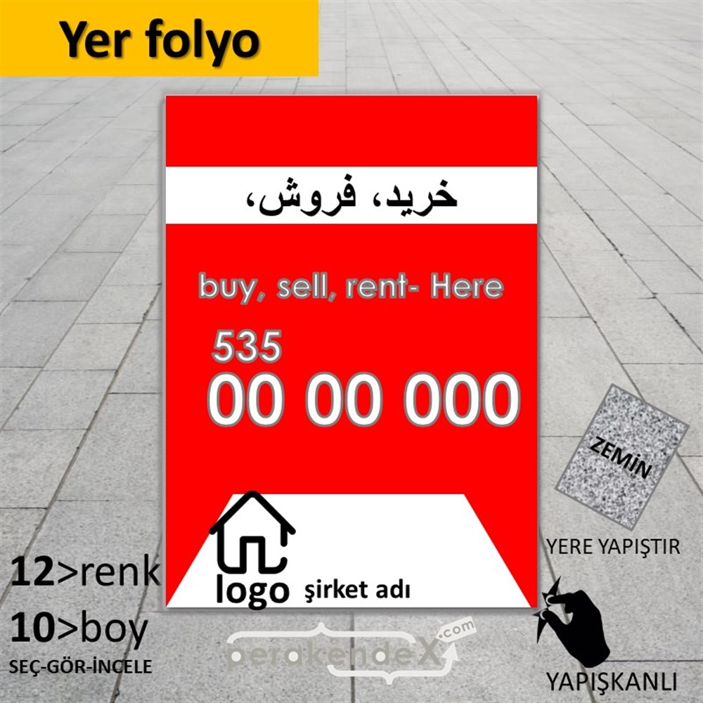 İranca Farsça Al & Sat & Kirala Yazısı 004 YER - ZEMİN FOLYO,  VİNİL -dikdörtgen,tek yön baskıyer - zemin folyo,  vinil