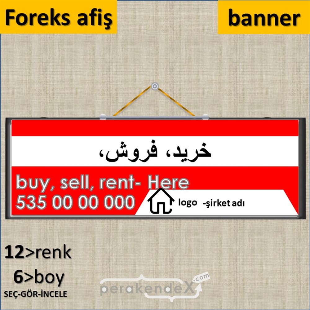 İranca Farsça Al & Sat & Kirala Yazısı 004 SERT PLASTİK POSTER,  AFİŞ (BANNER) -dikdörtgen,tek yön baskısert plastik poster,  afiş