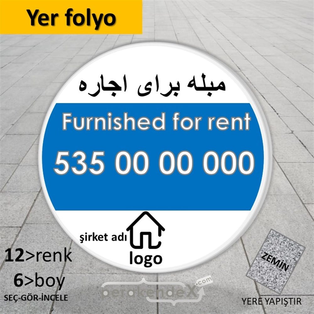 İranca Farsça Eşyalı Kiralık Yazısı 004 YER - ZEMİN FOLYO,  VİNİL -oval,tek yön baskıyer - zemin folyo,  vinil