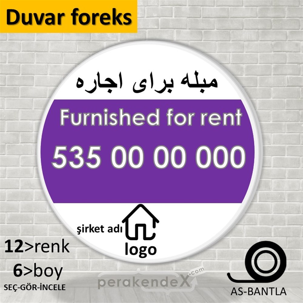 İranca Farsça Eşyalı Kiralık Yazısı 004 SERT PLASTİK POSTER,  AFİŞ -oval,tek yön baskısert plastik poster,  afiş