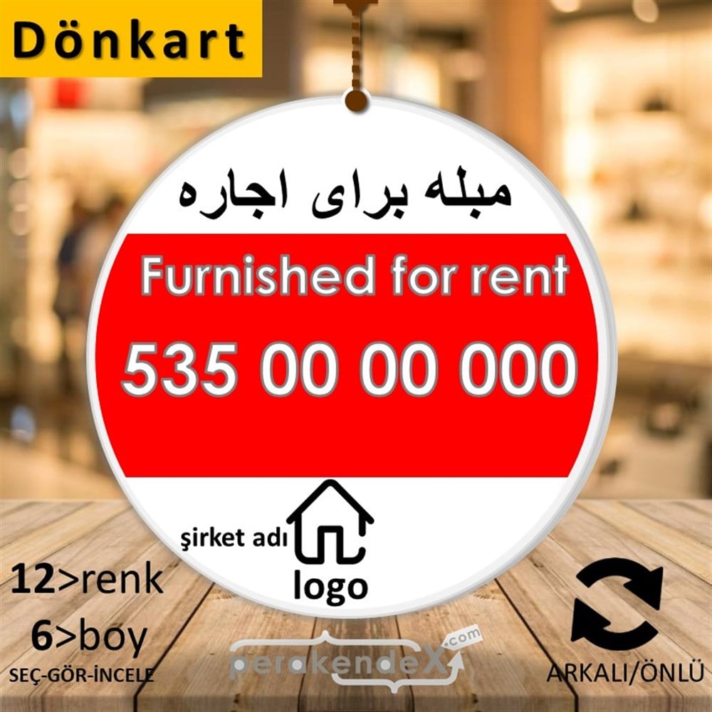 İranca Farsça Eşyalı Kiralık Yazısı 004 DÖNKART -oval,çift yön baskıdön-kart