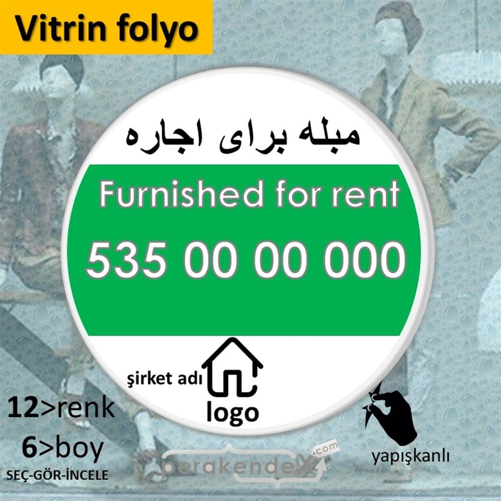 İranca Farsça Eşyalı Kiralık Yazısı 004 VİTRİN - CAM FOLYO,  VİNİL -oval,tek yön baskıvitrin - cam folyo,  vinil