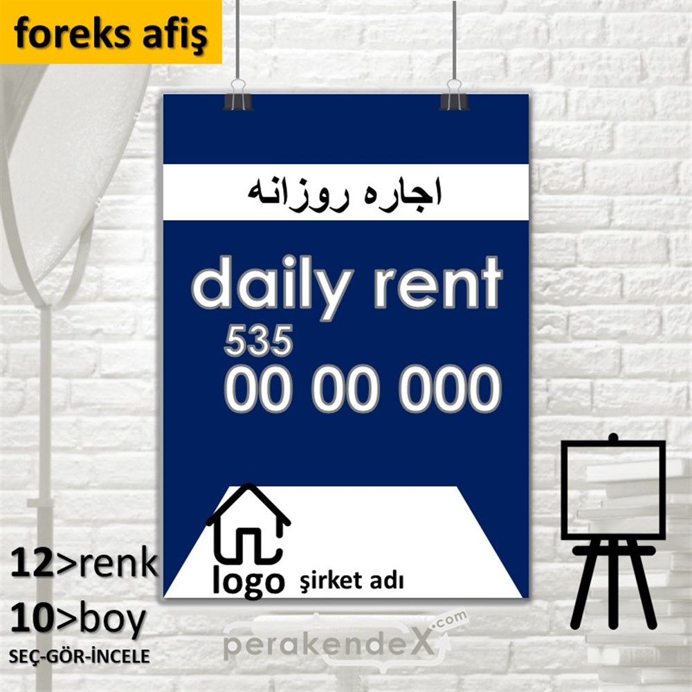 İranca Farsça Günlük Kiralık Yazısı 004 SERT PLASTİK POSTER,  AFİŞ -dikdörtgen,tek yön baskısert plastik poster,  afiş