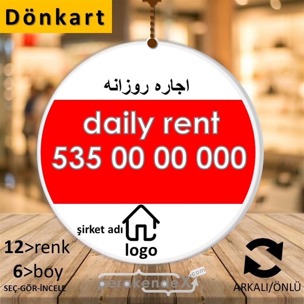 İranca Farsça Günlük Kiralık Yazısı 004 DÖNKART -oval,çift yön baskıdön-kart