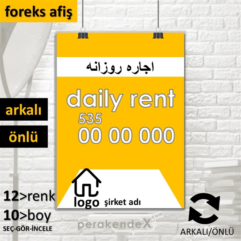 İranca Farsça Günlük Kiralık Yazısı 004 SERT PLASTİK POSTER,  AFİŞ -dikdörtgen,çift yön baskısert plastik poster,  afiş