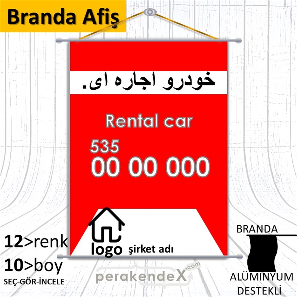 İranca Farsça Kiralık Araba Yazısı 004 BRANDA POSTER,  AFİŞ -dikdörtgen,tek yön baskıbranda poster,  afiş