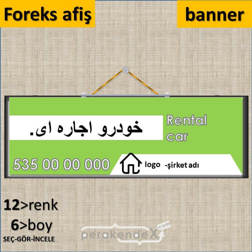 İranca Farsça Kiralık Araba Yazısı 004 SERT PLASTİK POSTER,  AFİŞ (BANNER) -dikdörtgen,tek yön baskısert plastik poster,  afiş