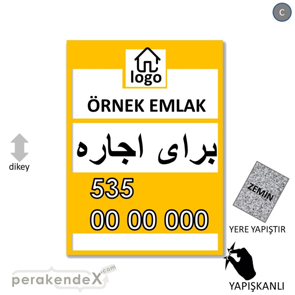 İran'Ca -Farsça Kiralık Yazısı 001 YER - ZEMİN FOLYO,  VİNİL -dikdörtgen,tek yön baskıyer - zemin folyo,  vinil