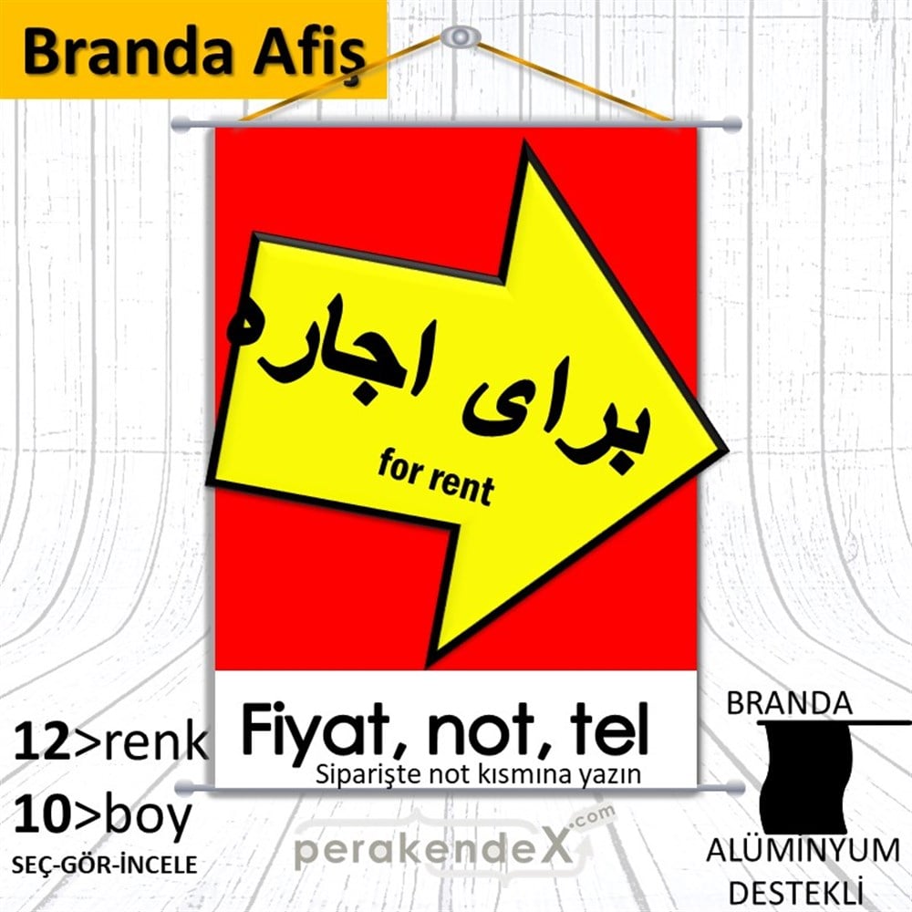 İranca Farsça Kiralık Yazısı 007 BRANDA POSTER,  AFİŞ -dikdörtgen,tek yön baskıbranda poster,  afiş