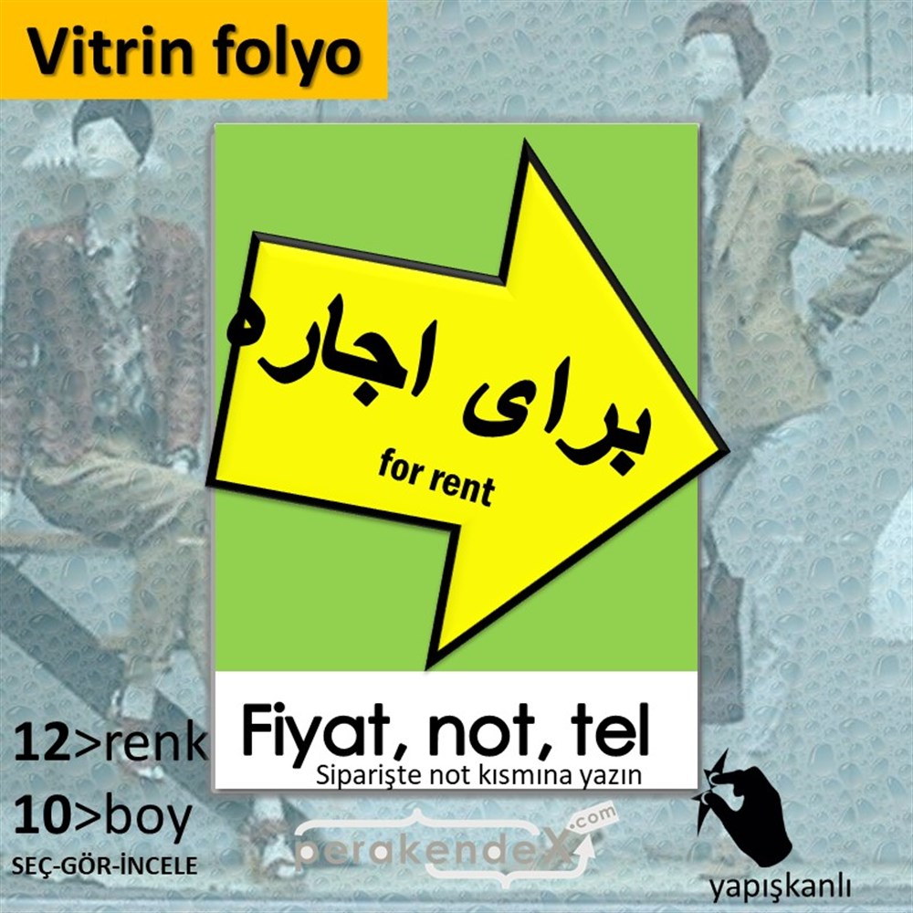 İranca Farsça Kiralık Yazısı 007 VİTRİN - CAM FOLYO,  VİNİL -dikdörtgen,tek yön baskıvitrin - cam folyo,  vinil