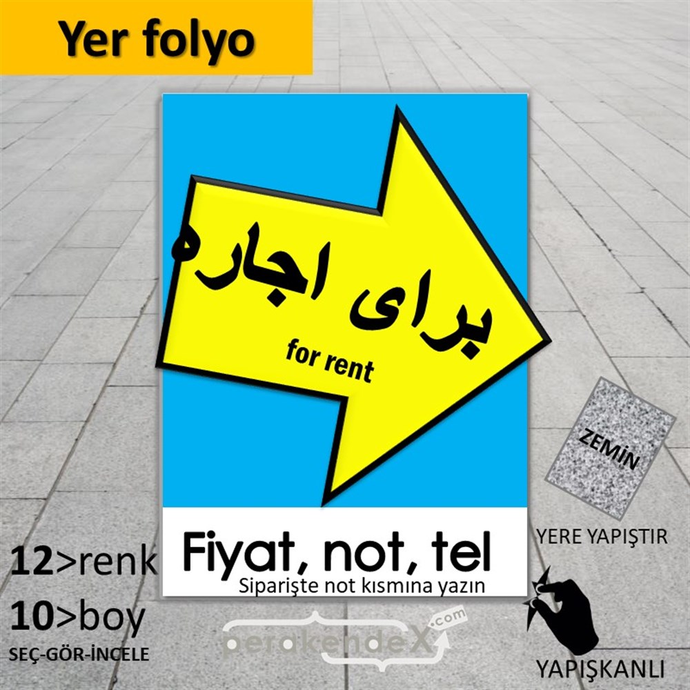 İranca Farsça Kiralık Yazısı 007 YER - ZEMİN FOLYO,  VİNİL -dikdörtgen,tek yön baskıyer - zemin folyo,  vinil