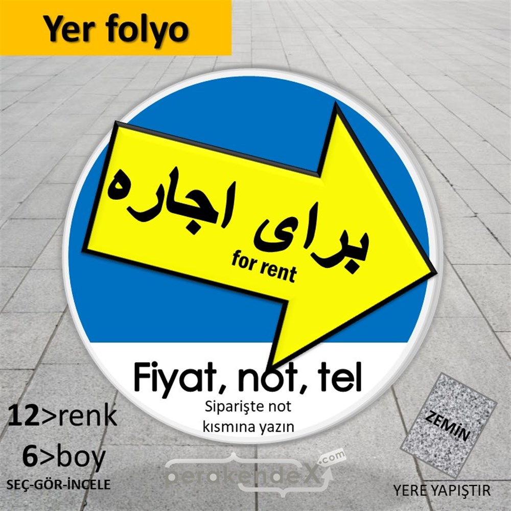 İranca Farsça Kiralık Yazısı 007 YER - ZEMİN FOLYO,  VİNİL -oval,tek yön baskıyer - zemin folyo,  vinil