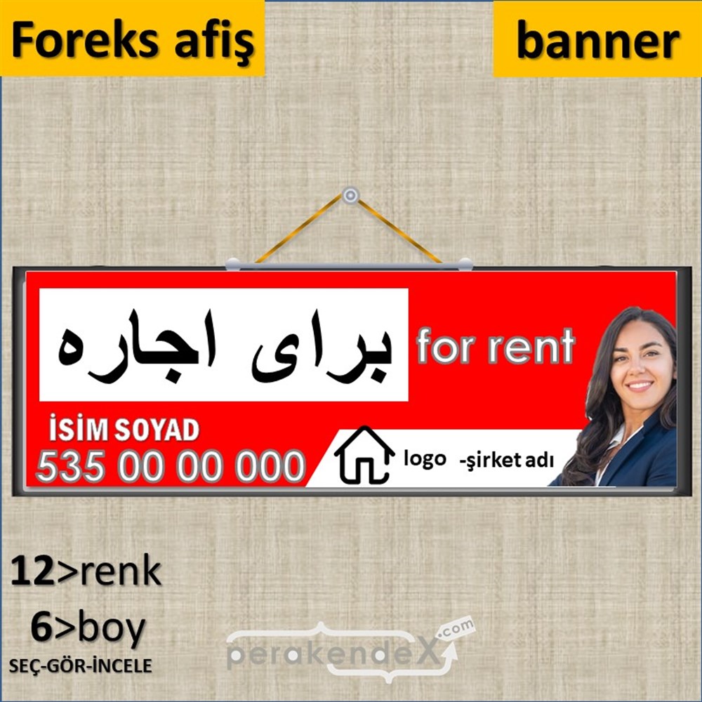 İranca Farsça Kiralık Yazısı 102 SERT PLASTİK POSTER,  AFİŞ (BANNER) -dikdörtgen,tek yön baskısert plastik poster,  afiş