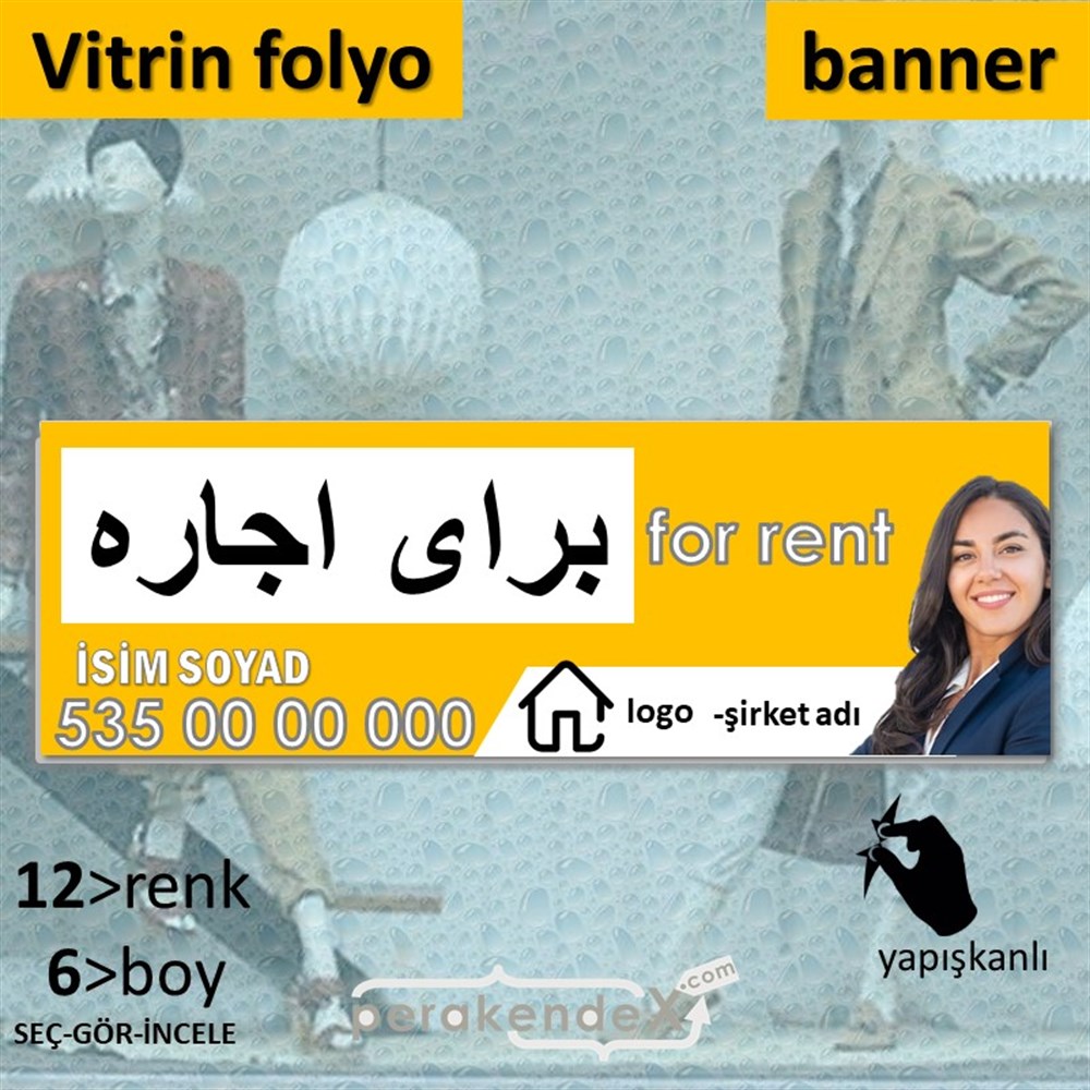 İranca Farsça Kiralık Yazısı 102 VİTRİN, CAM FOLYO,  VİNİL (BANNER) -dikdörtgen,tek yön baskıvitrin - cam folyo,  vinil