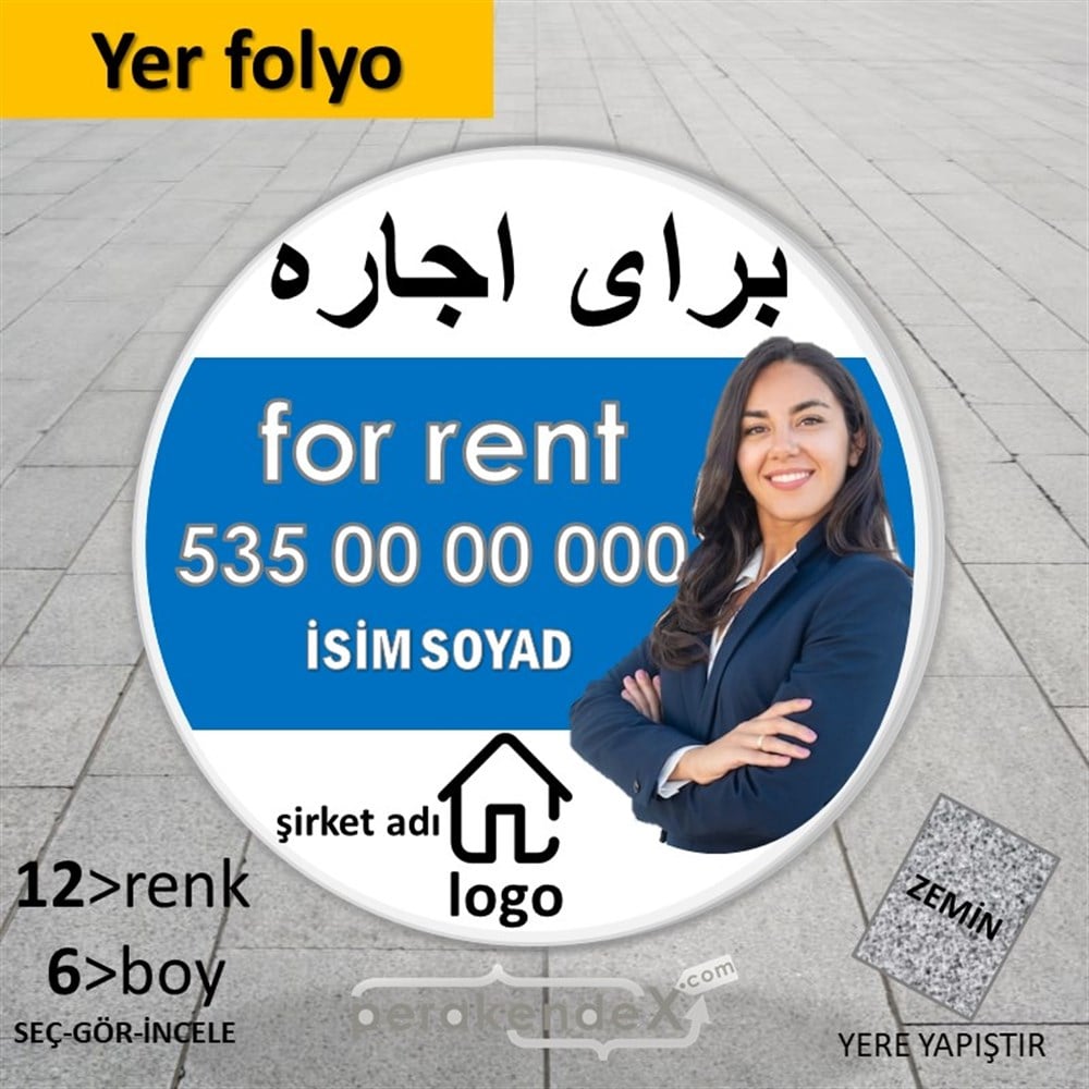 İranca Farsça Kiralık Yazısı 102 YER - ZEMİN FOLYO,  VİNİL -oval,tek yön baskıyer - zemin folyo,  vinil