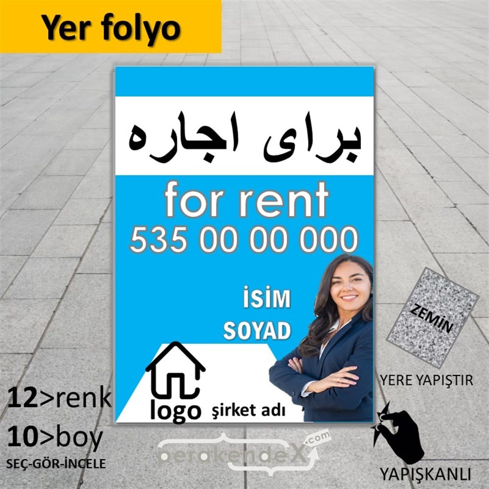 İranca Farsça Kiralık Yazısı 102 YER - ZEMİN FOLYO,  VİNİL -dikdörtgen,tek yön baskıyer - zemin folyo,  vinil