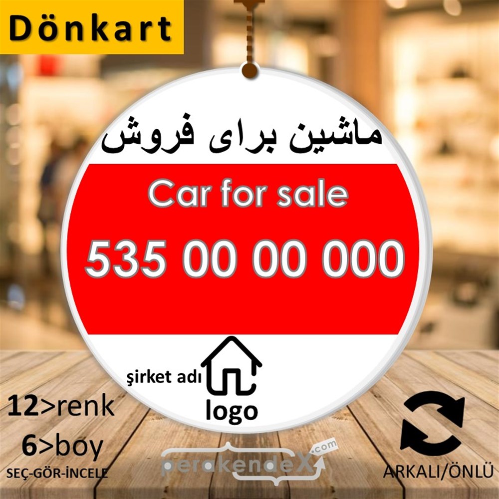 İranca Farsça Satılık Araba Yazısı 004 DÖNKART -oval,çift yön baskıdön-kart