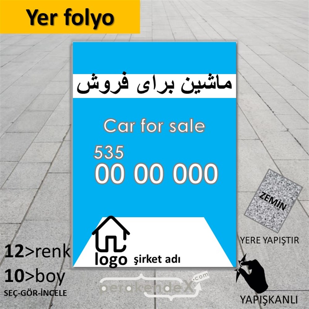 İranca Farsça Satılık Araba Yazısı 004 YER - ZEMİN FOLYO,  VİNİL -dikdörtgen,tek yön baskıyer - zemin folyo,  vinil