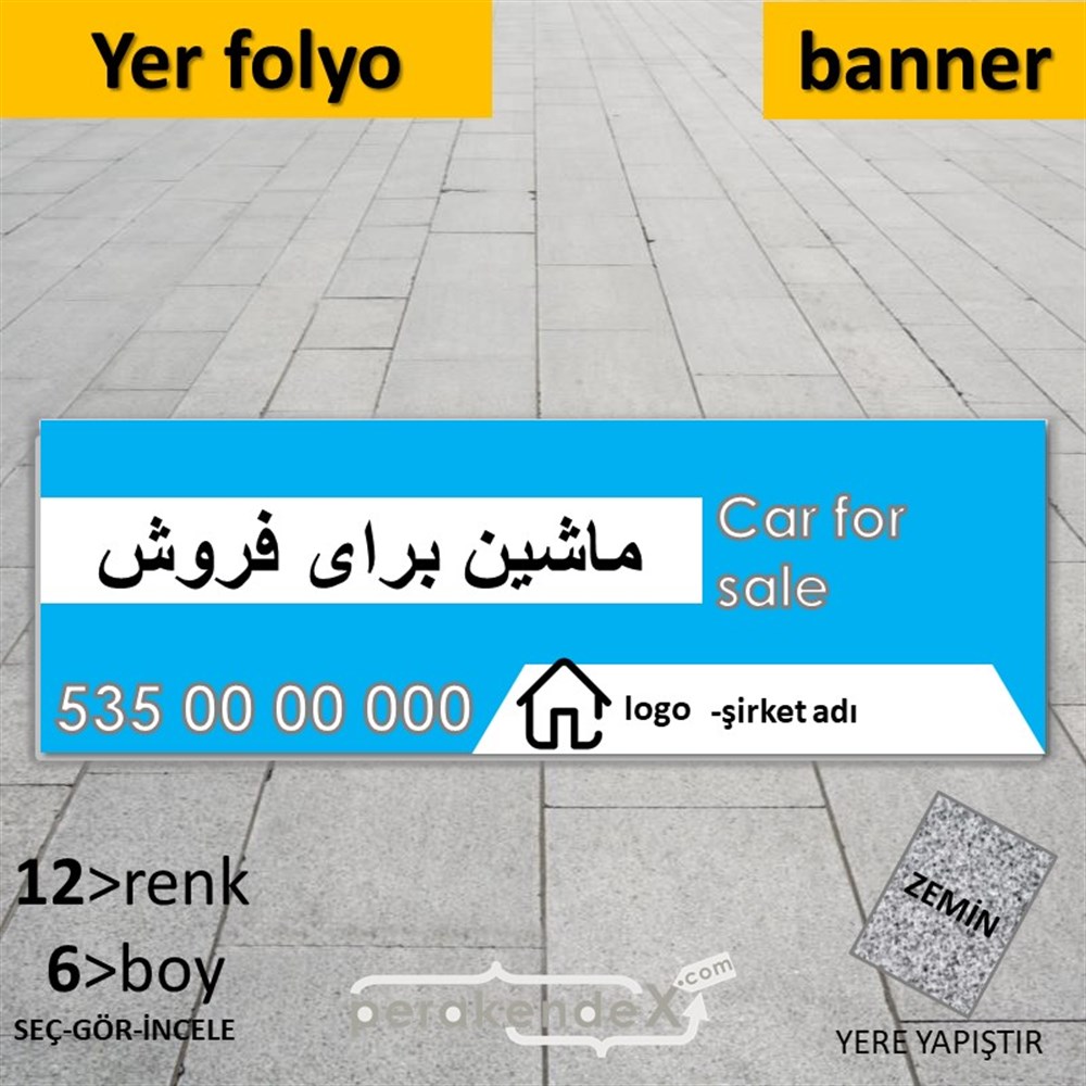 İranca Farsça Satılık Araba Yazısı 004 YER - ZEMİN FOLYO,  VİNİL (BANNER) -dikdörtgen,tek yön baskıyer - zemin folyo,  vinil
