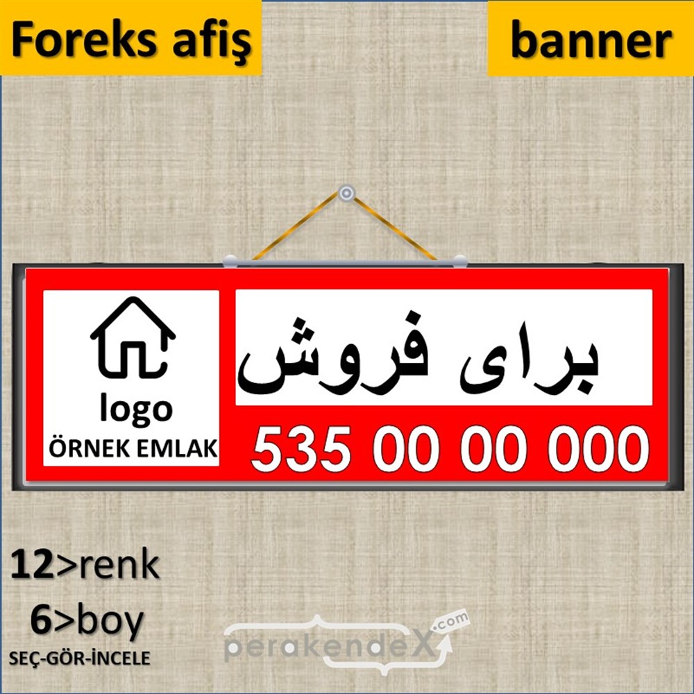 İran'Ca -Farsça Satılık Yazısı 001 SERT PLASTİK POSTER,  AFİŞ (BANNER) -dikdörtgen,tek yön baskısert plastik poster,  afiş