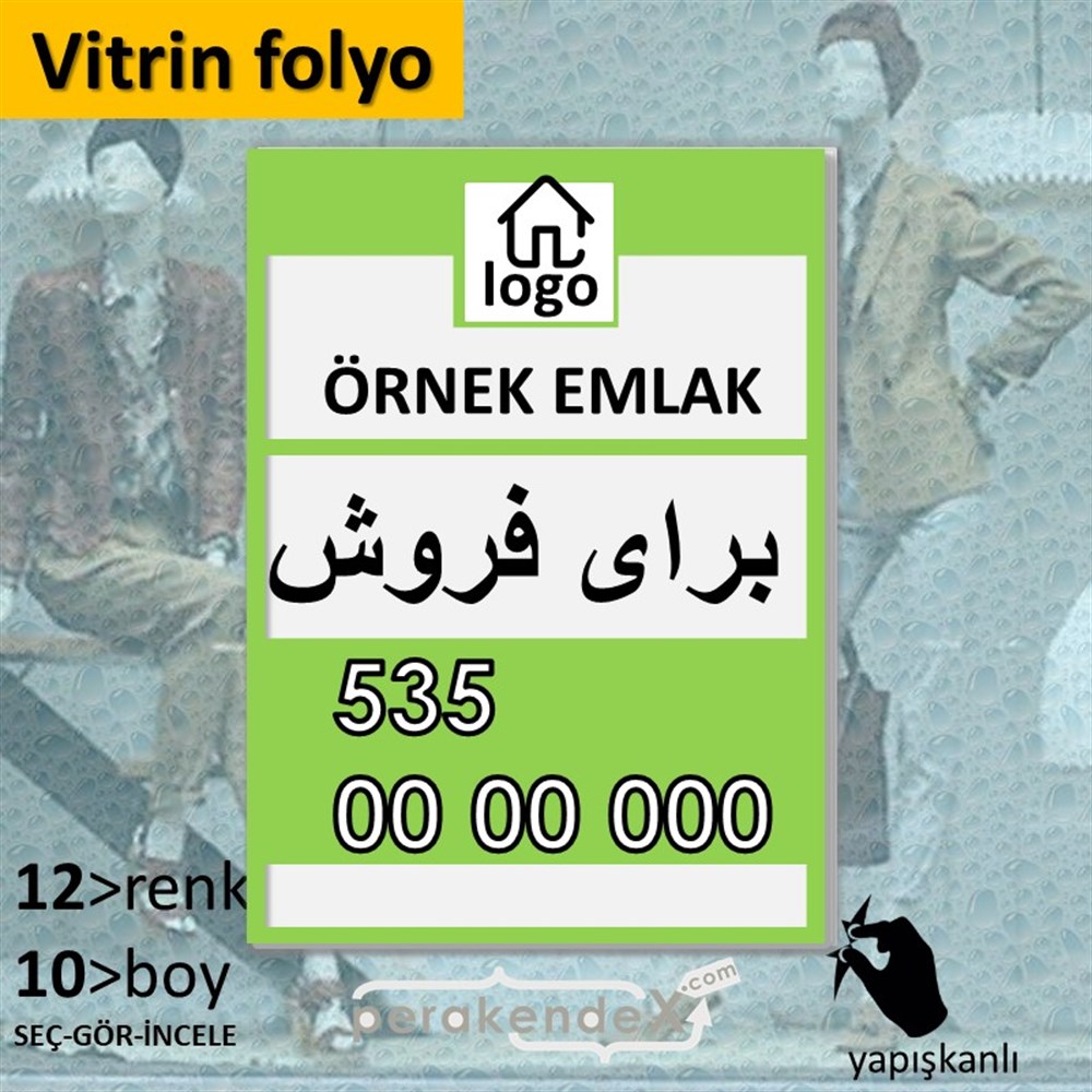 İran'Ca -Farsça Satılık Yazısı 001 VİTRİN - CAM FOLYO,  VİNİL -dikdörtgen,tek yön baskıvitrin - cam folyo,  vinil