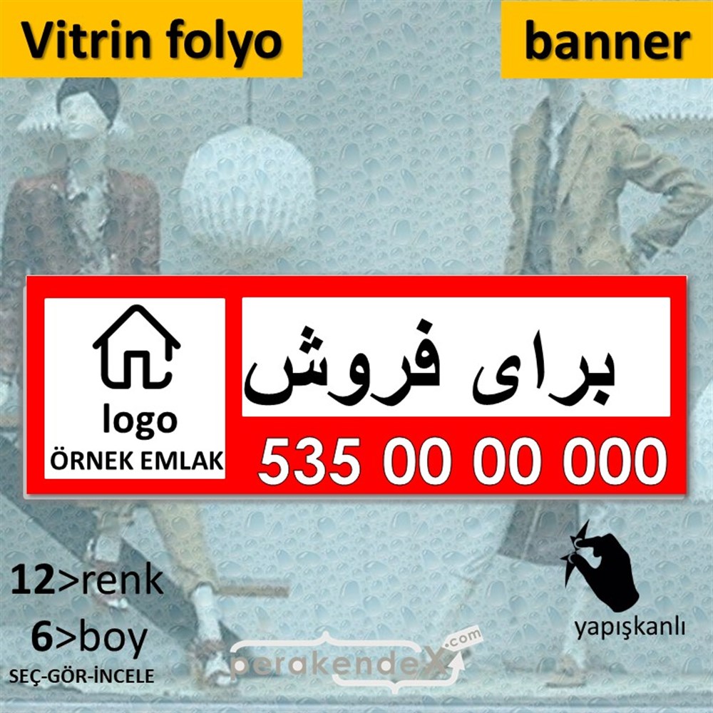 İran'Ca -Farsça Satılık Yazısı 001 VİTRİN, CAM FOLYO,  VİNİL (BANNER) -dikdörtgen,tek yön baskıvitrin - cam folyo,  vinil