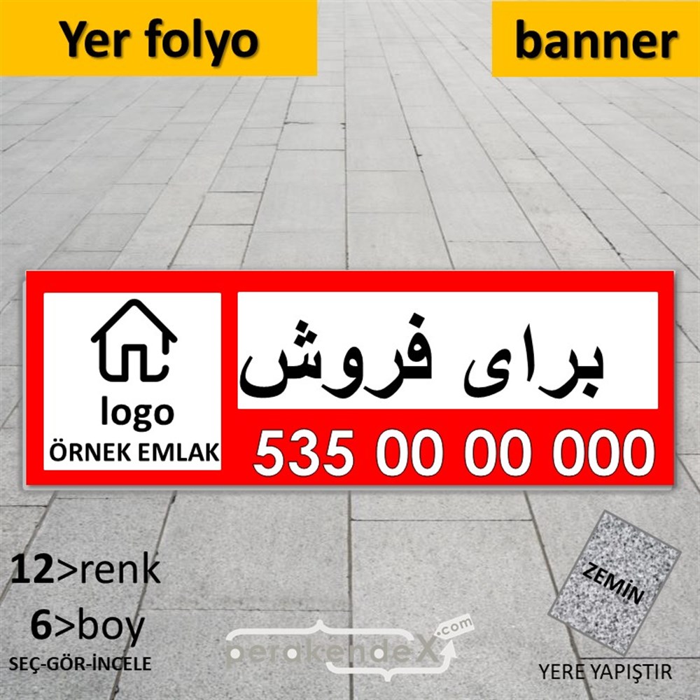 İran'Ca -Farsça Satılık Yazısı 001 YER - ZEMİN FOLYO,  VİNİL (BANNER) -dikdörtgen,tek yön baskıyer - zemin folyo,  vinil