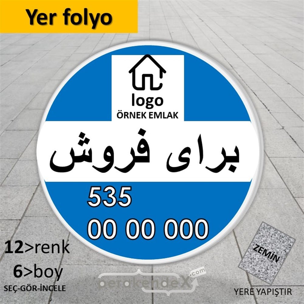 İran'Ca -Farsça Satılık Yazısı 001 YER - ZEMİN FOLYO,  VİNİL -oval,tek yön baskıyer - zemin folyo,  vinil