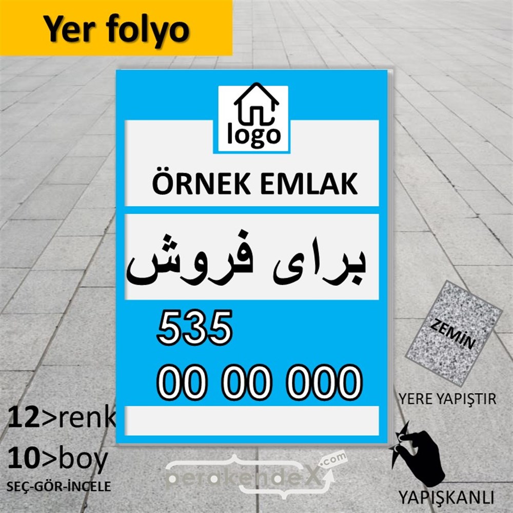 İran'Ca -Farsça Satılık Yazısı 001 YER - ZEMİN FOLYO,  VİNİL -dikdörtgen,tek yön baskıyer - zemin folyo,  vinil