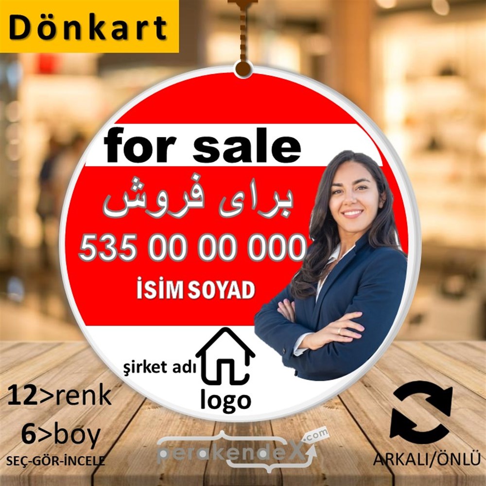 İran'Ca -Farsça Satılık Yazısı 002 DÖNKART -oval,çift yön baskıdön-kart
