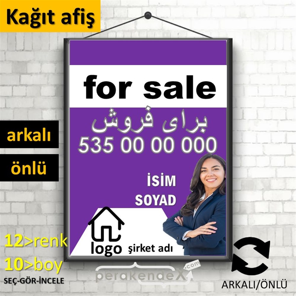 İran'Ca -Farsça Satılık Yazısı 002 KAĞIT POSTER,  AFİŞ -dikdörtgen,çift yön baskıkağıt poster,  afiş