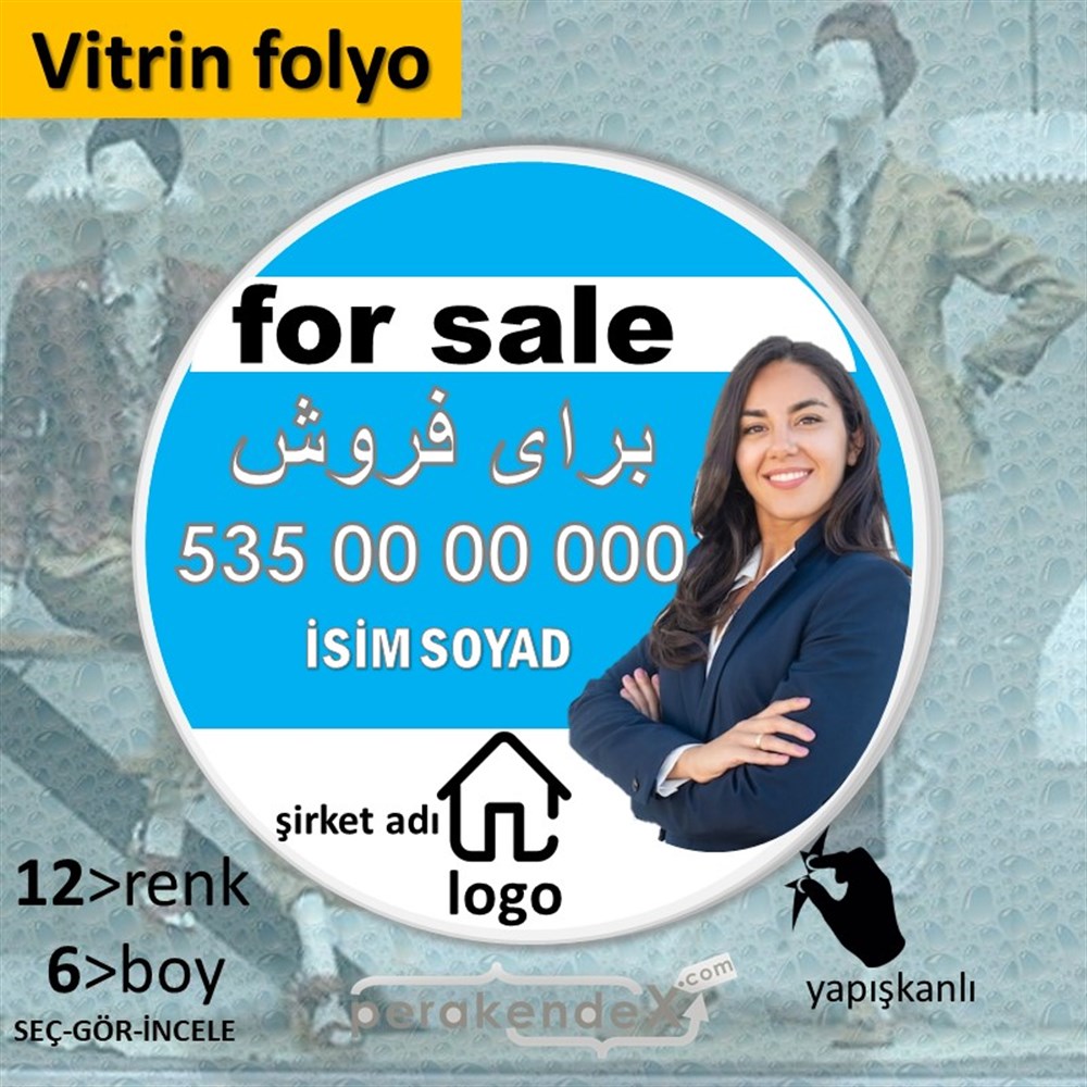 İran'Ca -Farsça Satılık Yazısı 002 VİTRİN - CAM FOLYO,  VİNİL -oval,tek yön baskıvitrin - cam folyo,  vinil