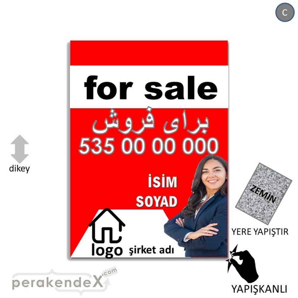 İran'Ca -Farsça Satılık Yazısı 002 YER - ZEMİN FOLYO,  VİNİL -dikdörtgen,tek yön baskıyer - zemin folyo,  vinil