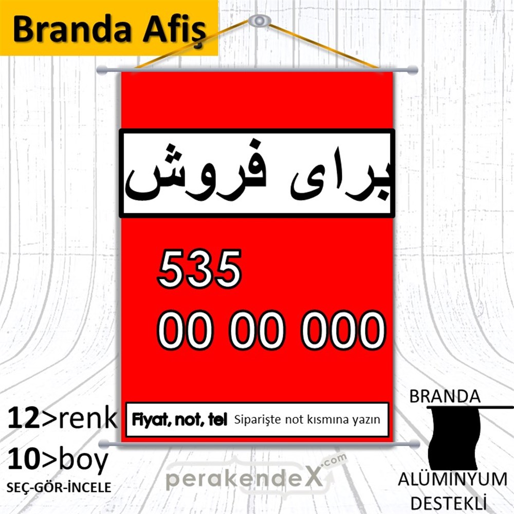 İranca Farsça Satılık Yazısı 005 BRANDA POSTER,  AFİŞ -dikdörtgen,tek yön baskıbranda poster,  afiş