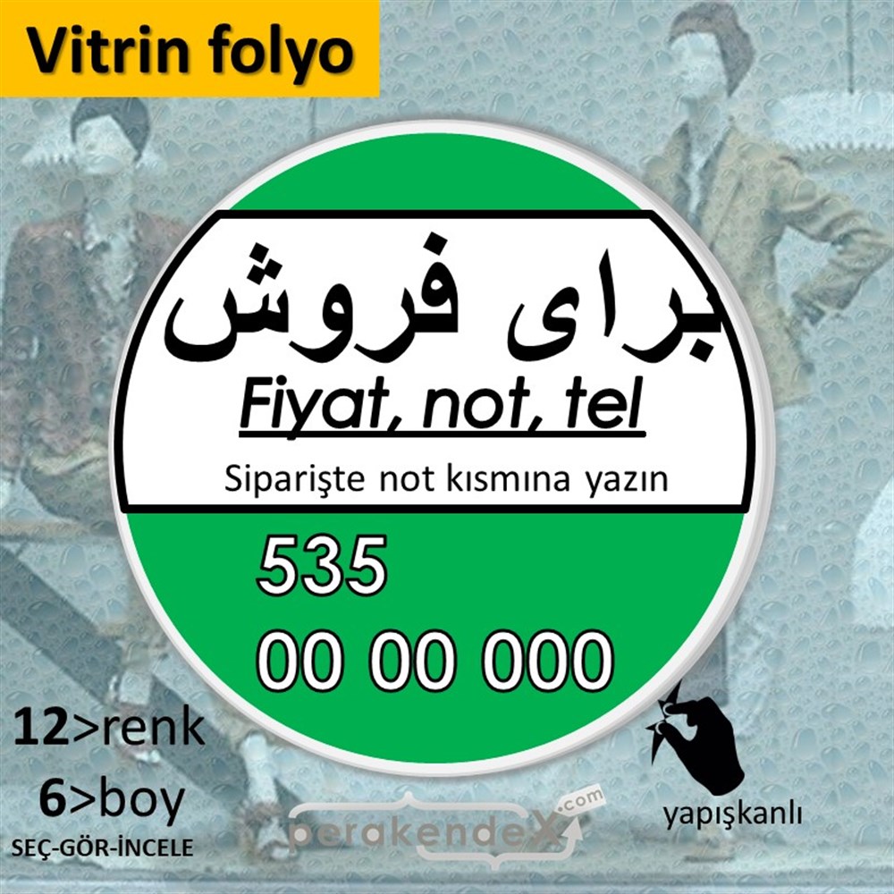 İranca Farsça Satılık Yazısı 005 VİTRİN - CAM FOLYO,  VİNİL -oval,tek yön baskıvitrin - cam folyo,  vinil