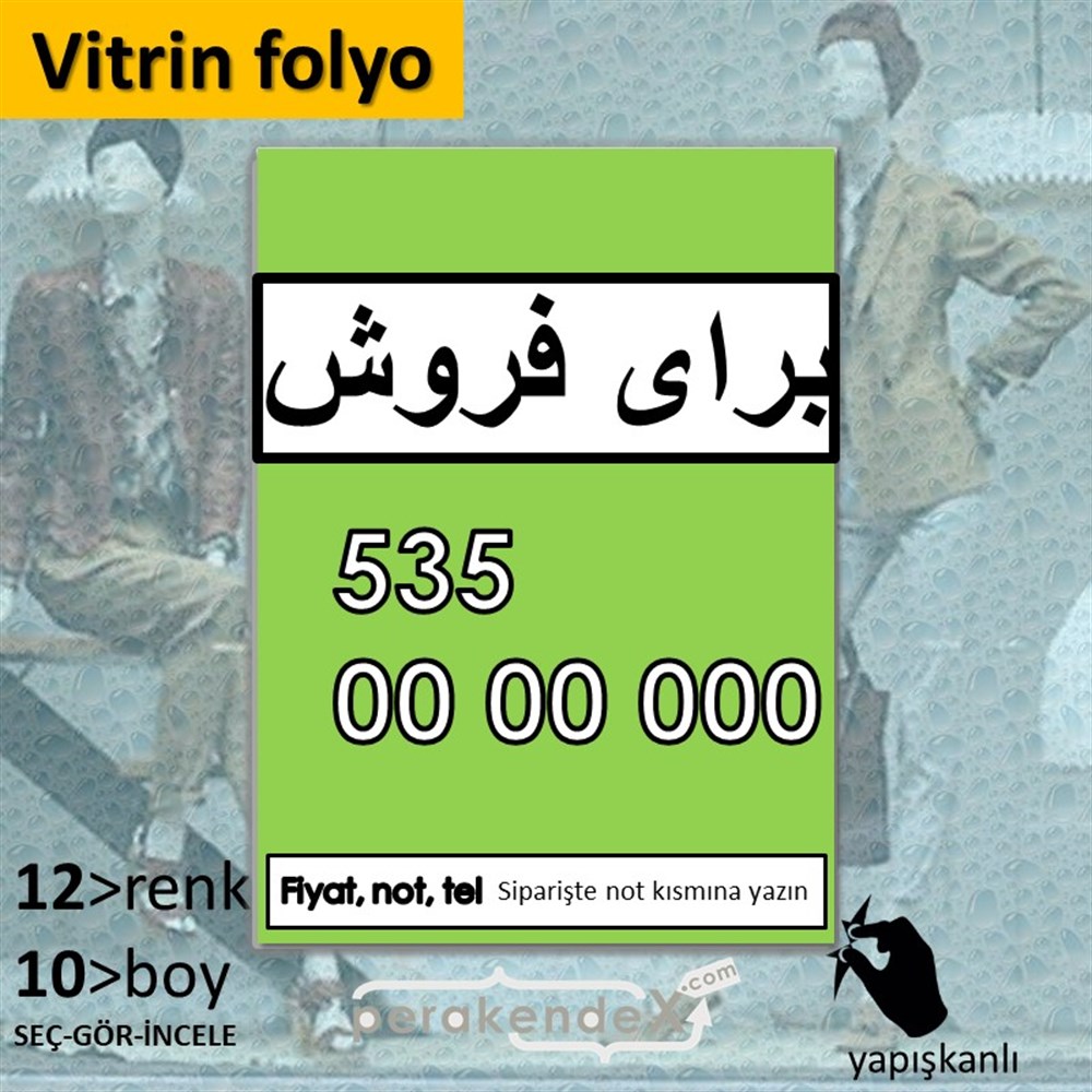 İranca Farsça Satılık Yazısı 005 VİTRİN - CAM FOLYO,  VİNİL -dikdörtgen,tek yön baskıvitrin - cam folyo,  vinil