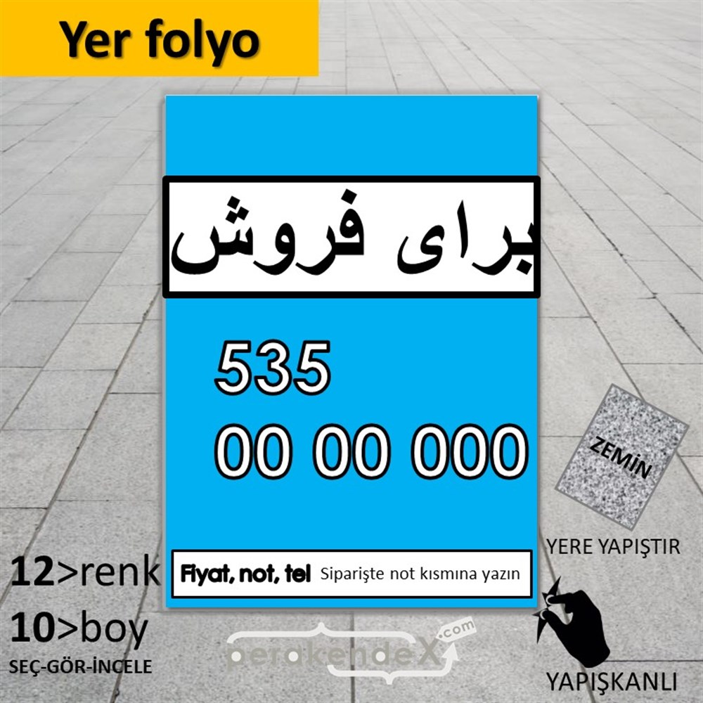 İranca Farsça Satılık Yazısı 005 YER - ZEMİN FOLYO,  VİNİL -dikdörtgen,tek yön baskıyer - zemin folyo,  vinil