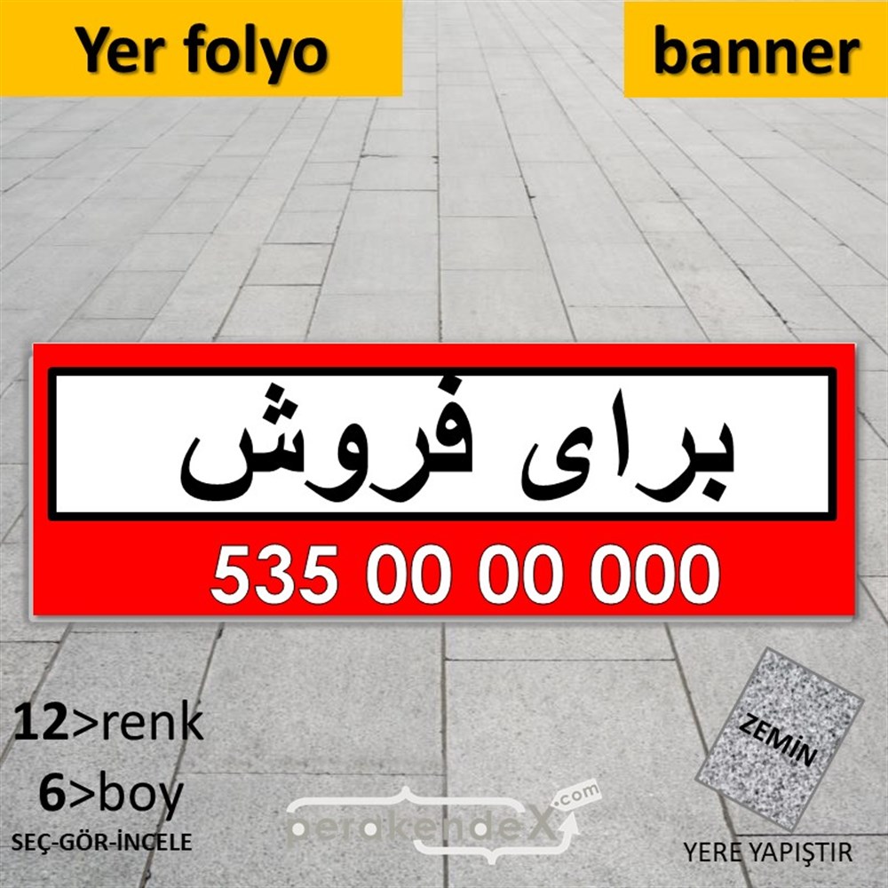 İranca Farsça Satılık Yazısı 005 YER - ZEMİN FOLYO,  VİNİL (BANNER) -dikdörtgen,tek yön baskıyer - zemin folyo,  vinil