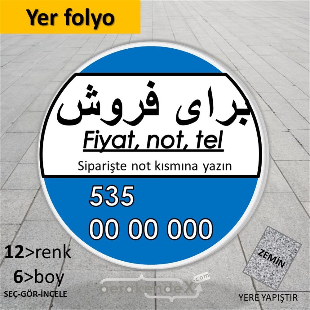 İranca Farsça Satılık Yazısı 005 YER - ZEMİN FOLYO,  VİNİL -oval,tek yön baskıyer - zemin folyo,  vinil
