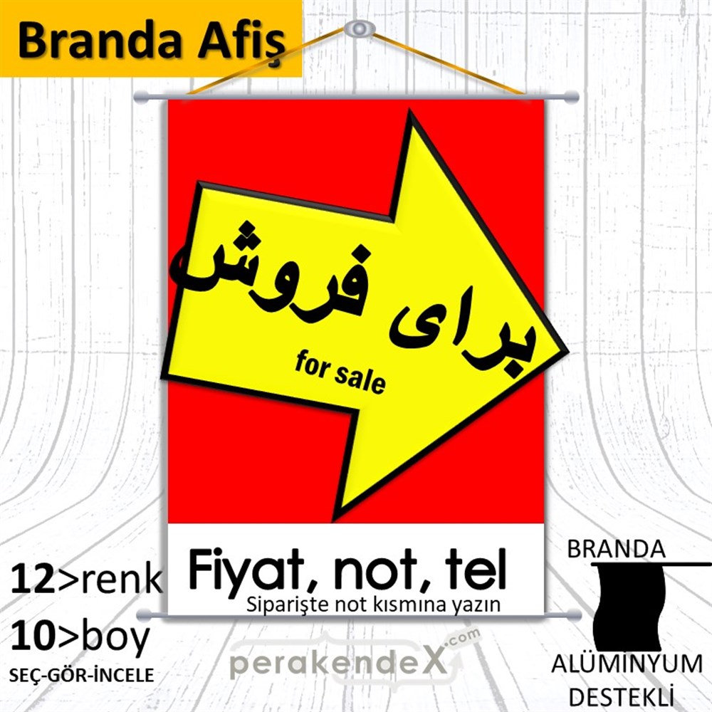 İranca Farsça Satılık Yazısı 007 BRANDA POSTER,  AFİŞ -dikdörtgen,tek yön baskıbranda poster,  afiş