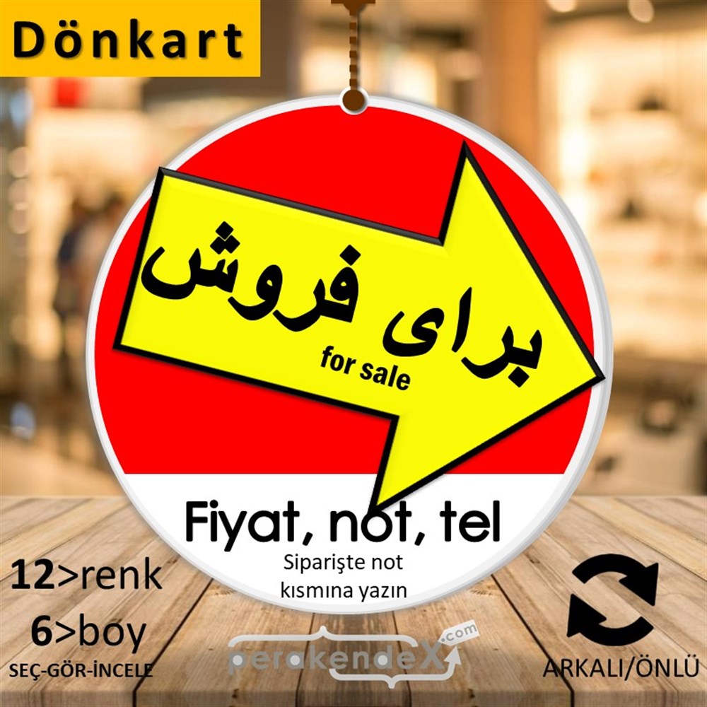 İranca Farsça Satılık Yazısı 007 DÖNKART -oval,çift yön baskıdön-kart