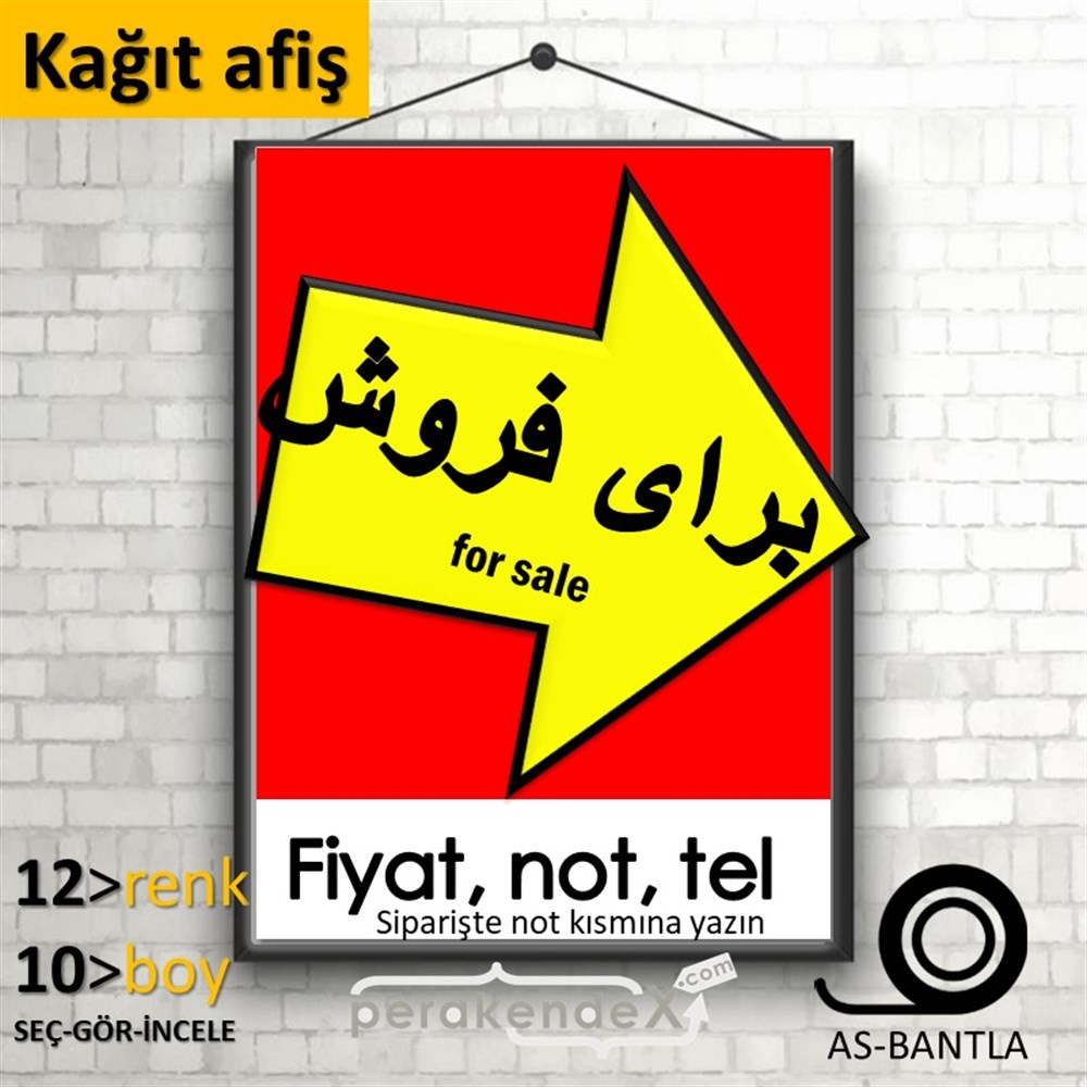 İranca Farsça Satılık Yazısı 007 KAĞIT POSTER,  AFİŞ -dikdörtgen,tek yön baskıkağıt poster,  afiş