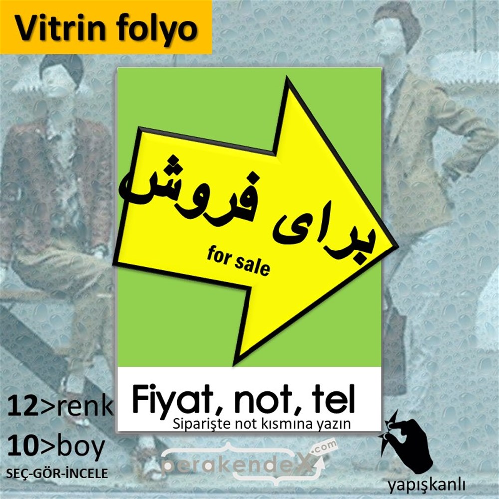 İranca Farsça Satılık Yazısı 007 VİTRİN - CAM FOLYO,  VİNİL -dikdörtgen,tek yön baskıvitrin - cam folyo,  vinil