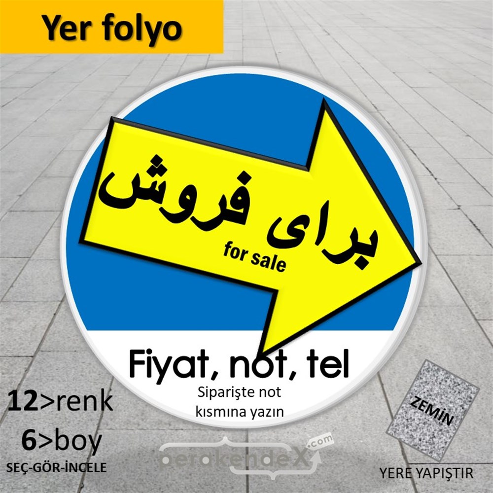 İranca Farsça Satılık Yazısı 007 YER - ZEMİN FOLYO,  VİNİL -oval,tek yön baskıyer - zemin folyo,  vinil