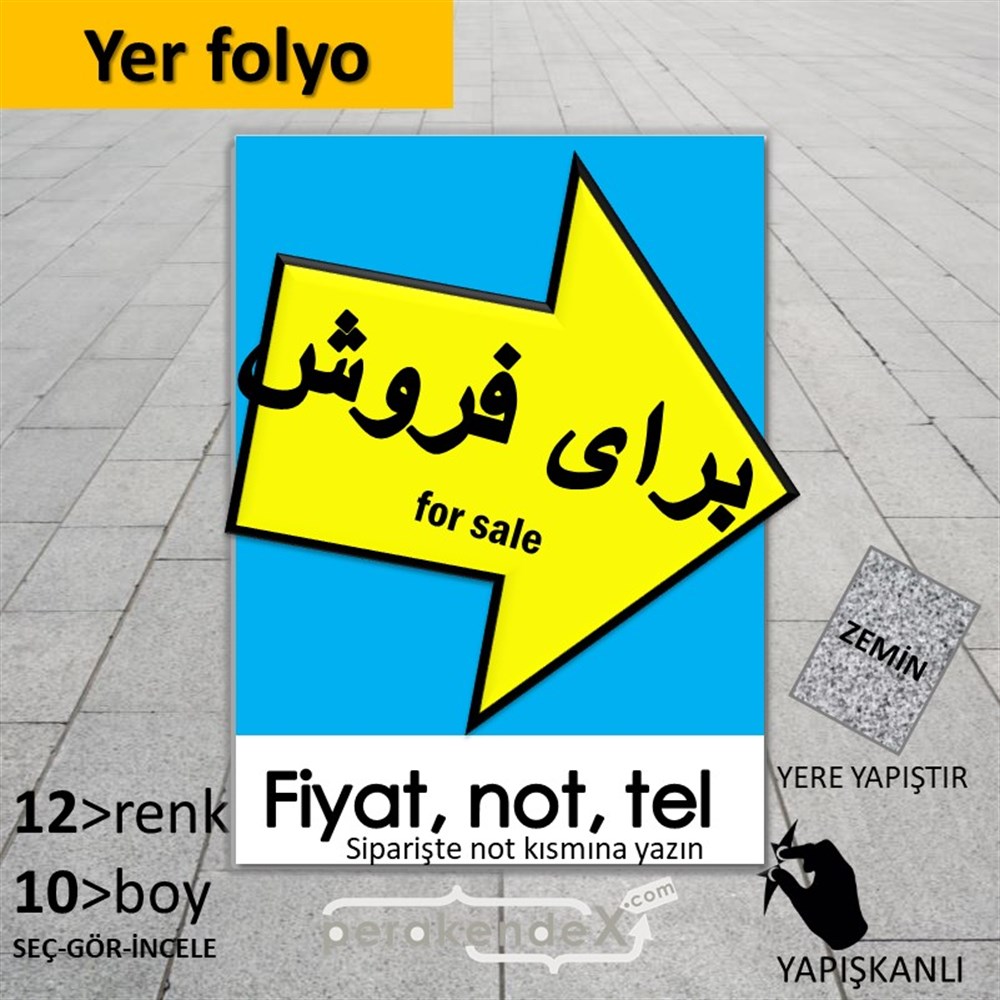 İranca Farsça Satılık Yazısı 007 YER - ZEMİN FOLYO,  VİNİL -dikdörtgen,tek yön baskıyer - zemin folyo,  vinil